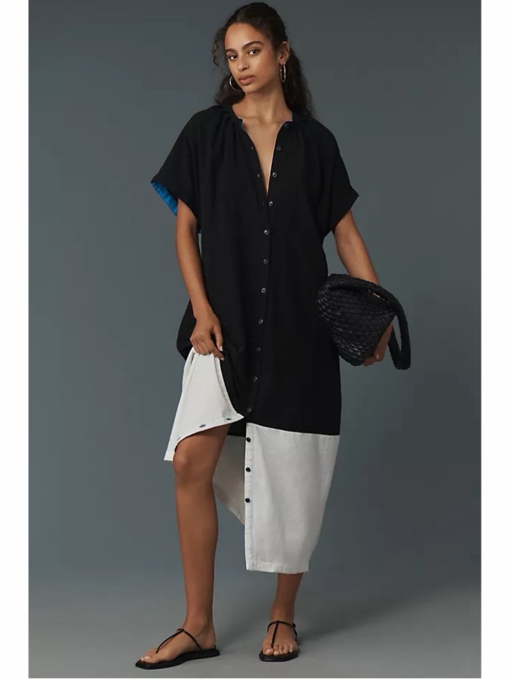 Anthropologie Black White Colorblock Button Front Maxi Shirt Dress M Resort Wear
